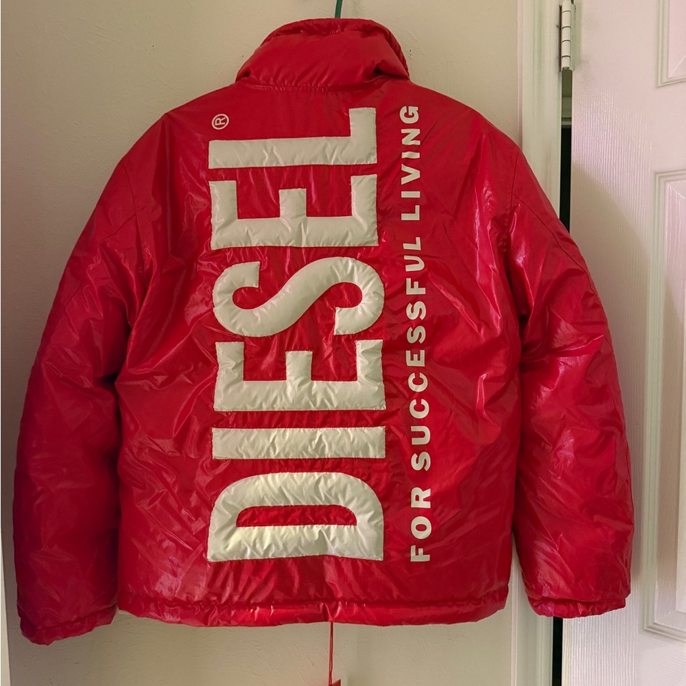 Diesel Red Bomber Jacket with Quilted Design and Bold Branding